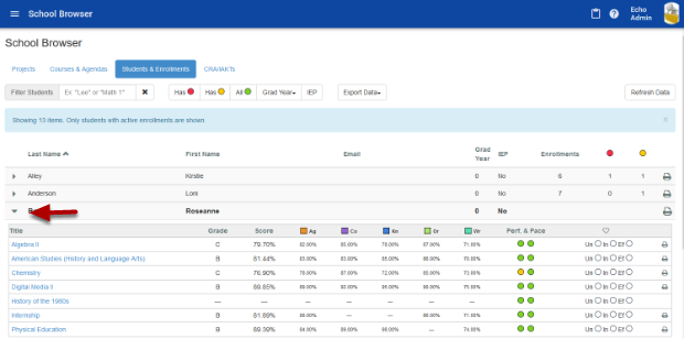 Toggle open individual students