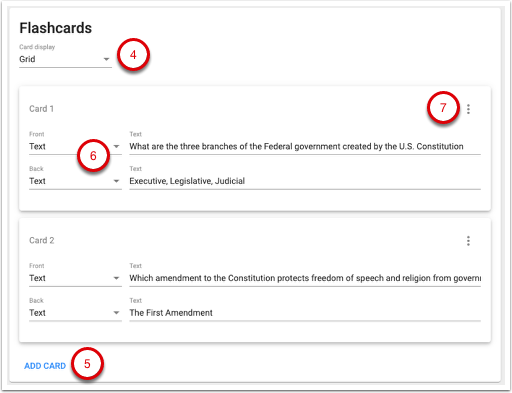 Image of flashcard settings